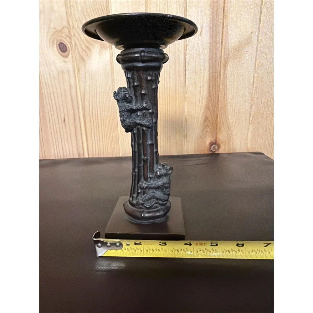 Vintage Pier One Dark Brown Resin Monkeys Candle Stick Holder 9 Inch